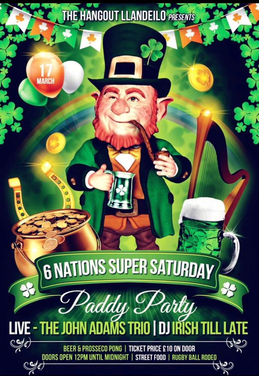 🏉 live 6 Nations
🏉 live music
🏉Beer (&amp; Prosseco)Pong
🏉Street Food
🏉 Guinness on Tap
🏉 A rugby ball Rodeo
🏉 DJ till late
🏉Doors are 12 TIL 12