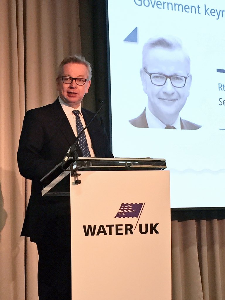 WaterUK's tweet photo. Environment Secretary, @michaelgove is providing the Government keynote speech at today's Water UK City Conference 2018.
#Working4Water #city2018 https://t.co/tUupWunzO5
