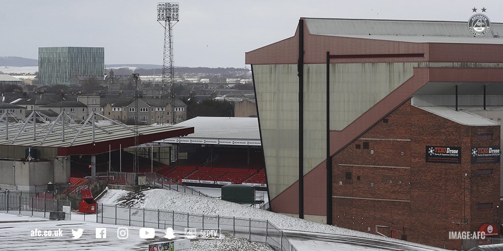 AberdeenFC's tweet photo. ❄️ SCQF Update | In light of the adverse weather conditions, the situation regarding Saturday’s William Hill Scottish Cup Quarter Final tie is being continuously monitored however it is unlikely that any final decision on the match will be made today.
1/2 https://t.co/fMOqkqwTlC