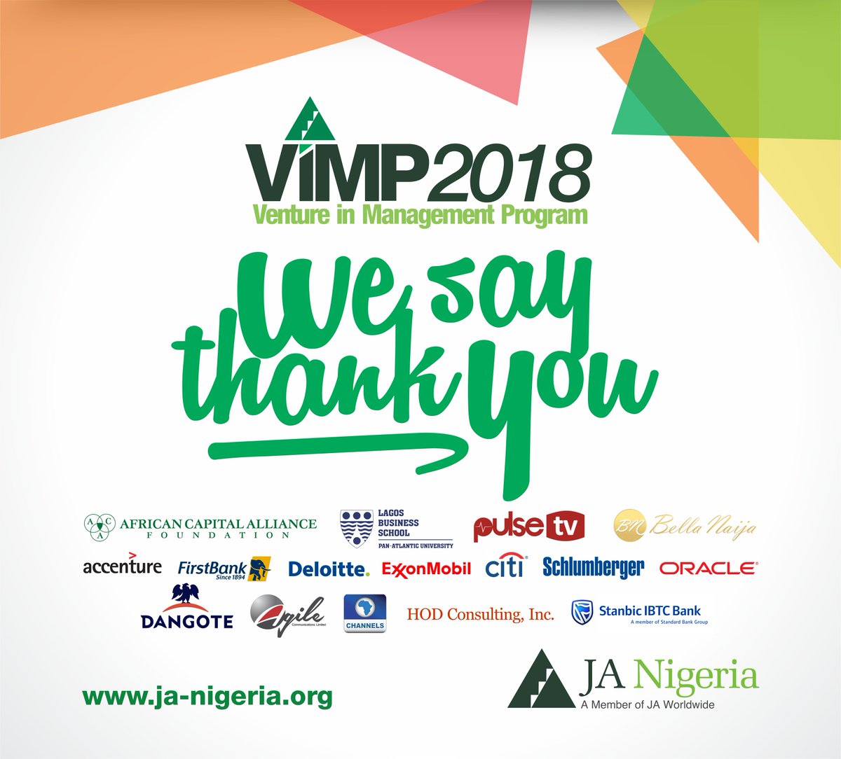 JANigeria's tweet photo. Still in the #ViMP2018 mood! We thank all our sponsors for making the program a success. Behold the #Awesome50 in one picture. #Management #TBT #Finance #Entrepreneurship #Marketing #Branding #Innovation #Leadership #Alumni #Networking @LBSNigeria @JA_Africa_ @JAWorldwide https://t.co/mSQxTuzbcj
