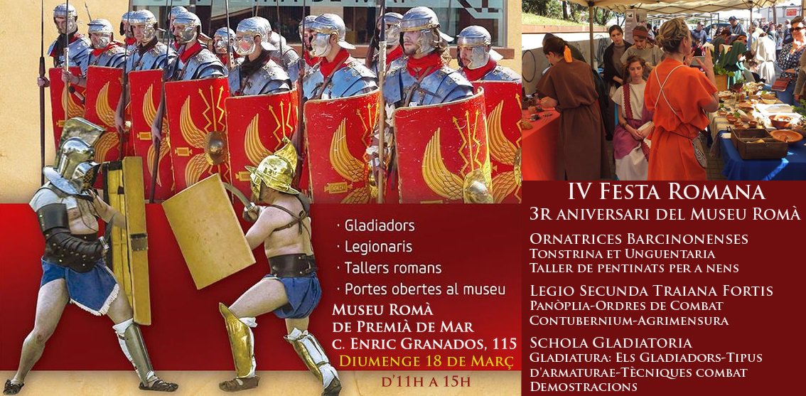 BarcinoOriens's tweet photo. S'apropen les #IdusDeMarç! Diumenge 18 de març: IV Festa Romana i 3r aniversari del Museu Romà de #PremiàDeMar #CanFerrerons @MuseuRomaPM Reconstrucció, Recreació i Divulgació Històrica Romana amb #BarcinoOriens #Patrimoni #Història #Roma #SPQR #Barcino #IdusMartiae #IdesOfMarch https://t.co/oAJ4qBhwju