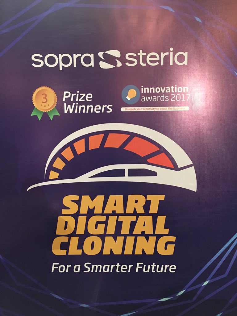 SopraSteria_IN's tweet photo. The 3rd prize winners of Sopra Steria’s Innovation Awards 2017 in action at #MoveUp18! Sopra Steria’s digital team was lauded for their smart digital cloning prototype, a smart digital car that captures digital images & stores it on a blockchain network.
#SopraSteriaIndia https://t.co/kvb6Qlb0CK