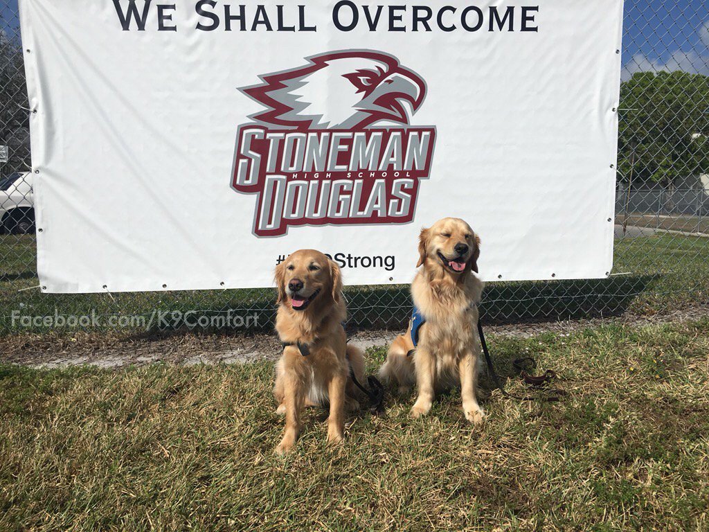 K9ComfortDogs's tweet photo. The LCC K-9 Comfort Dogs have been sharing love and comfort in #Parkland #Florida for two weeks since we were invited to deploy. 27 LCC K-9 Comfort Dogs have deployed so far. We never charge those we serve but rely on donations to serve. To give, pls visit https://t.co/gKT35uBANX https://t.co/WFFQHoR9ef