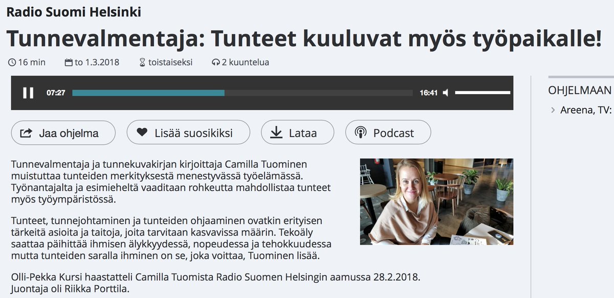 CamillaTuominen's tweet photo. Tunnevalmentaja: Tunteet kuuluvat myös työpaikalle! Tässä 15min tunteiden johtamisesta työpaikalla, mitä hyötyä niistä on ja miten rohkaistua niiden näyttämisessä. Kiitos @Yleisradio @oopeekoo https://t.co/jcalCb2tFN #tunteidenjohtaminen #emotiontracker #tunnekuvakirja https://t.co/1D7tlOtQTN