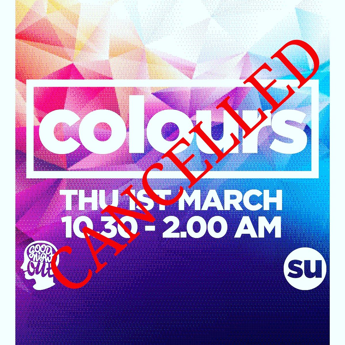 UEAPride's tweet photo. We are sad to announce that Colours that was supposed to be on tonight is now cancelled due to harsh weather conditions. It is in the process of being rescheduled where we will let you know the date. Any queries feel free to get in contact https://t.co/s3KYY07oe9