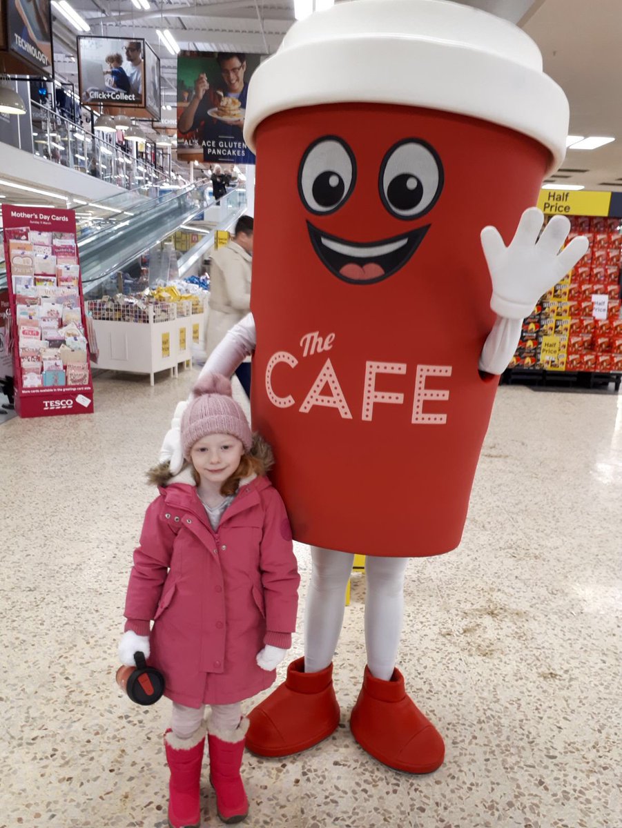 TescoCafe's tweet photo. Need a warm drink? Our Mascot has some FREE HOT DRINK vouchers at our #Barnsley store on Wombwell Lane today/tomorrow, Sat &amp;Sun. Pop down this weekend for free face painting too! 11am to 3pm https://t.co/IkwRzOWAv6