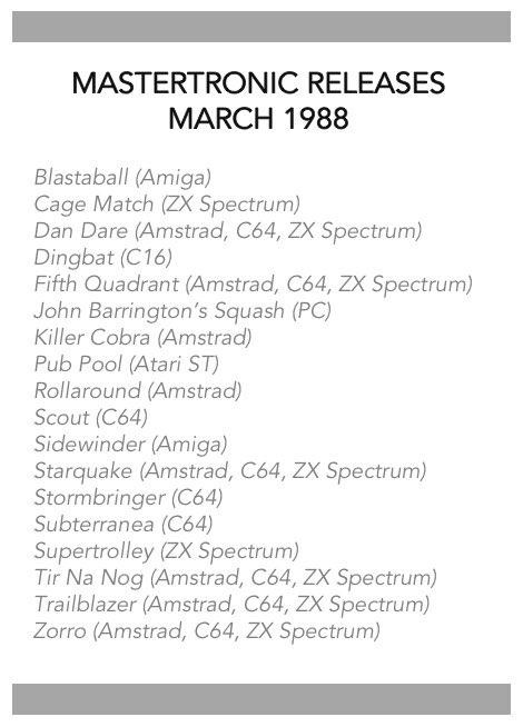 Mastertronic had a rather busy time in March 1988. What were some of your favourites? #RetroGames