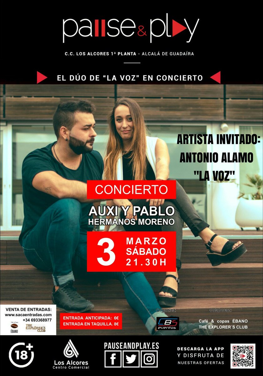 CBSeventos's tweet photo. aparcamiento gratuito, resguardados de la lluvia y el mal tiempo, bares para tomar lo que nos apetezca, y la mejor musica en directo...PLANAZO PARA EL SABADO POR LA NOCHE!!!!
sabado 3 de marzo 21:30, Auxi y Pablo, "la voz"@CCLosAlcores @pauseandplayes @aytoguadaira 
@PabloMorenom https://t.co/CnZqdKaa5H