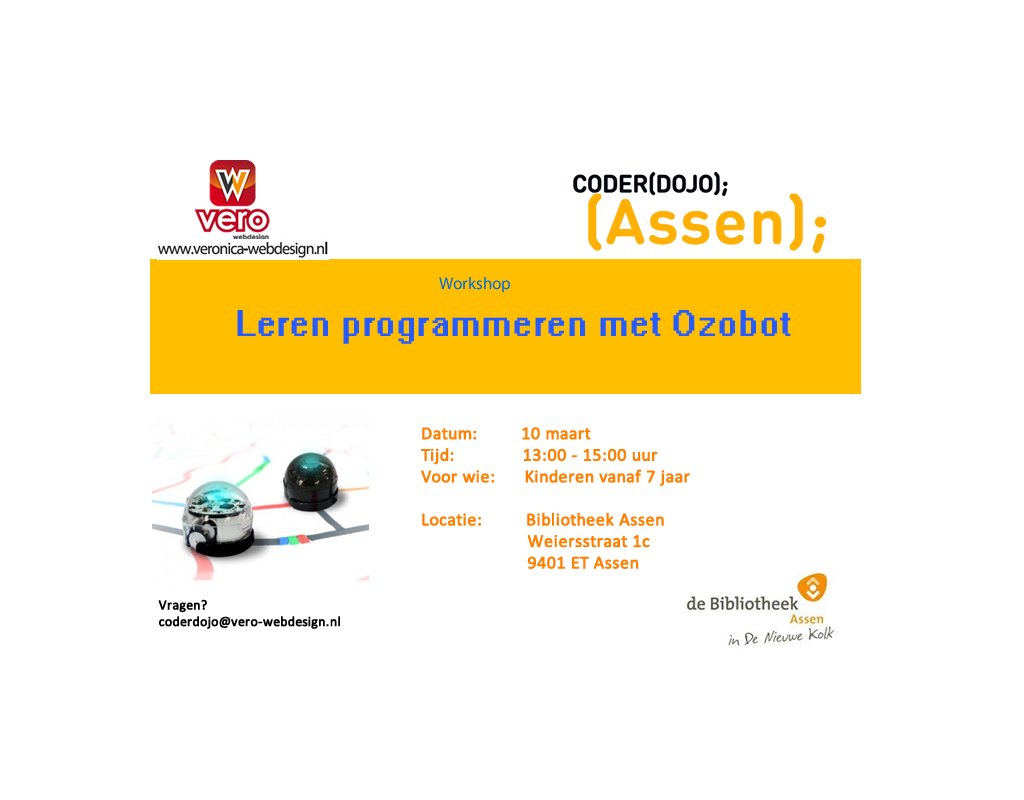 CoderdojoAssen's tweet image. Kom gezellig robots programmeren! De workshop vindt plaats zaterdag 10 maart om 13:00 uur @biebAssen. Wees snel, want vol=vol! Aanmelden GRATIS op eventbrite.nl/e/tickets-code…