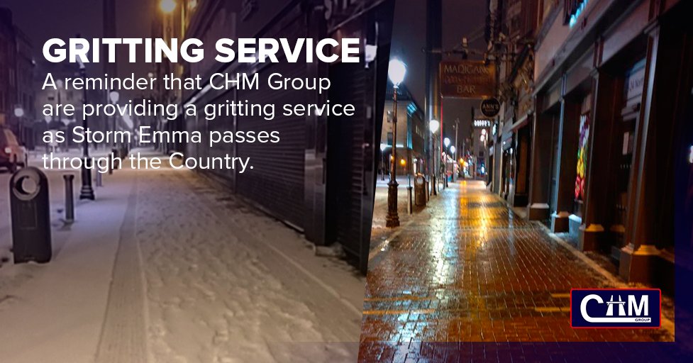 A 'before and after' of the gritting services carried out by CHM Group yesterday night. We hope that everyone is staying safe as the Storm passes through the country. For gritting services, contact CHM Group on (01) 424 2070 to arrange. 
#BeastFromTheEast #StormEmma #sneachta
