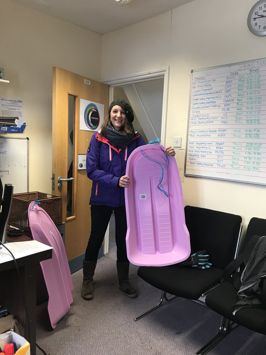 ConvergeYork's tweet photo. *Nothing will stop Converge*
 @discoverhubyork Emma sledged into work and Matt is at #unimentalhealthday in @YorkStJohn Holgate Reception https://t.co/AHIJo2tFR9