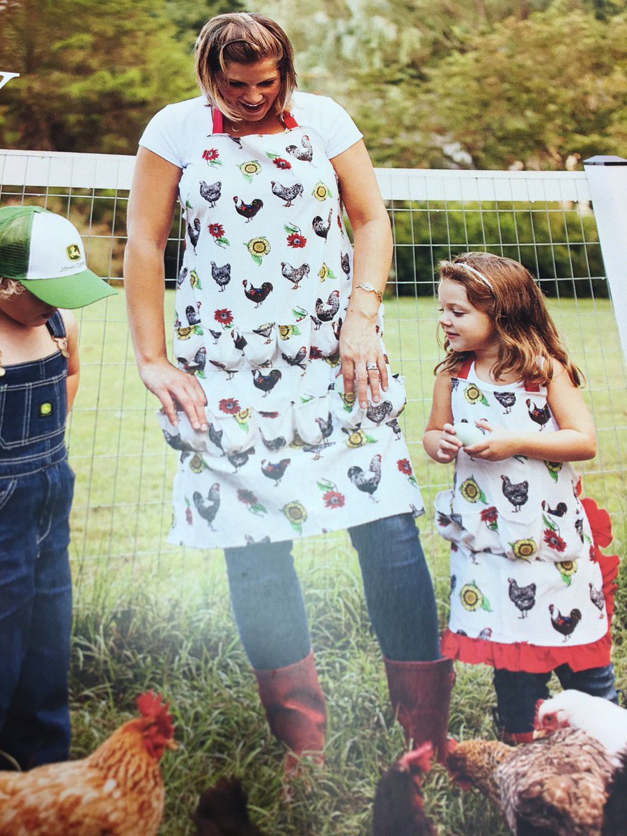 TSCStores's tweet photo. Yay or Neigh? Check out this cute chicken-patterned Mommy & Child apron set from Fluffy Layers. It's for collecting eggs- farm fashionable but also functional. Would you wear this matching set? #eggaprons #TSC https://t.co/lxMa7BNTH4