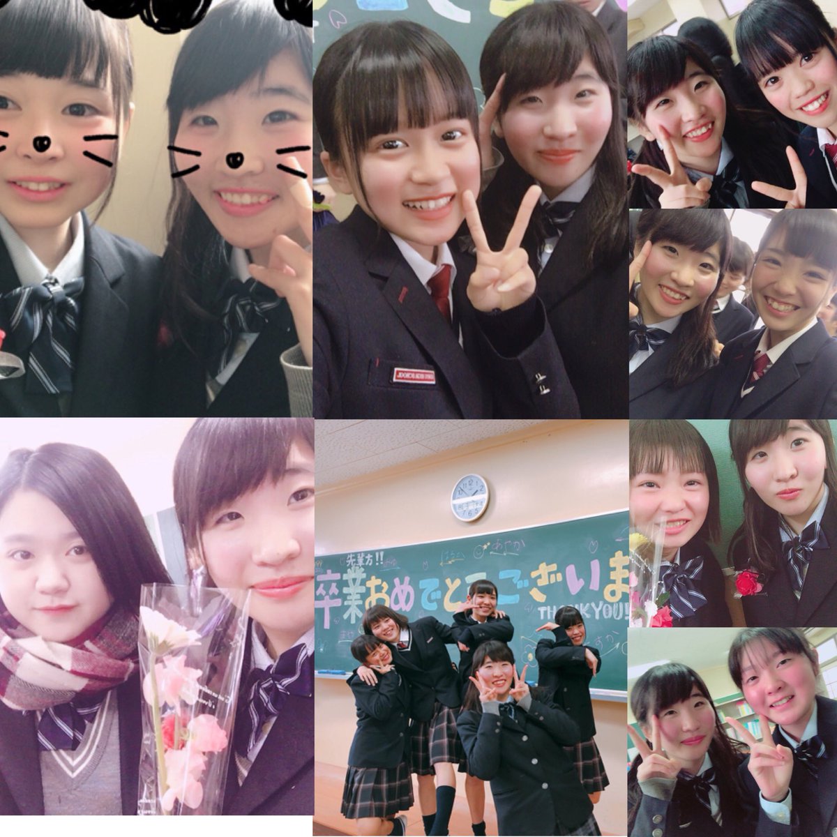 misuasu983's tweet photo. 卒業式🌸
3年間いろんな事あったけどほんと楽しい思い出ばっかり。みんなとバカやりあいすぎて😭♥
DVDもらったのとか懐かしすぎる写真ばかり。先生たちのメッセージとかでウルウル😭これから就職の人や進学の人おるけどみんなガンバロ💪ほんとこのクラスで担任でよかった◡̈⃝︎ 
3年間ありがとう🌸🏫 https://t.co/AjIHa88Vdk