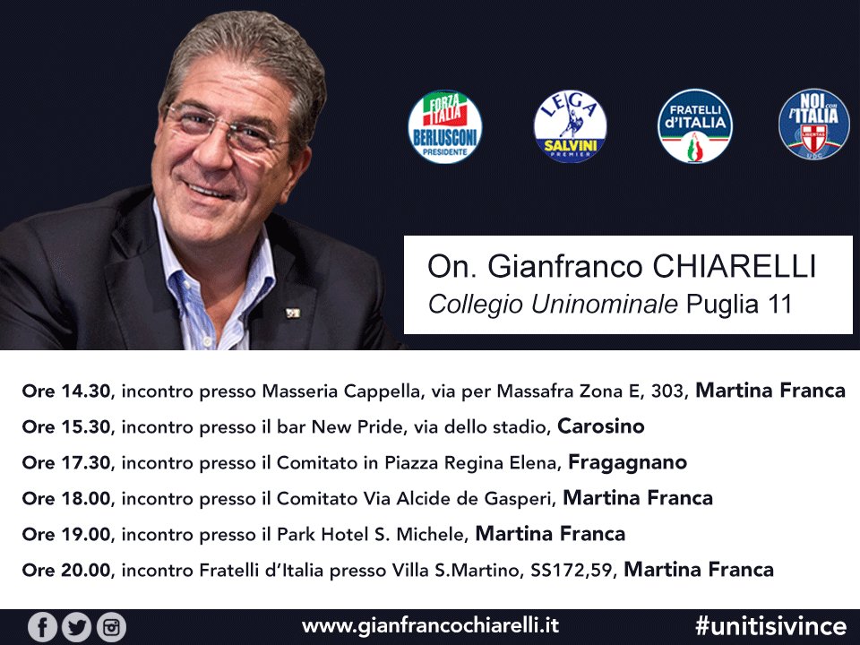 Oggi terrò una serie di incontri. Ve li elenco e vi aspetto.
#elezioni2018