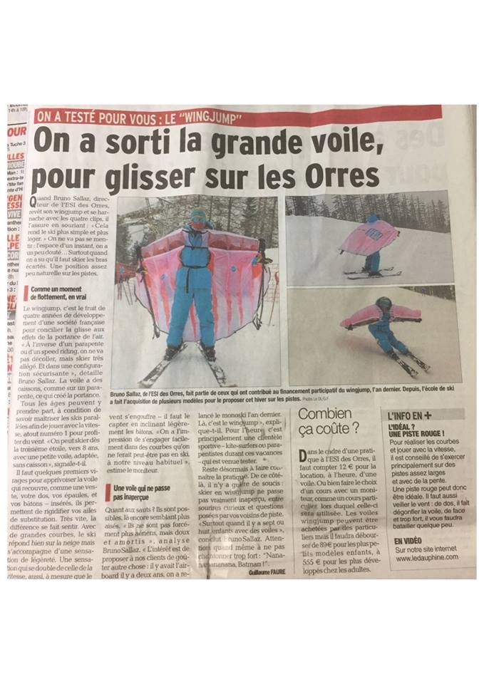 ESIski's tweet photo. Vu sur le @ledauphine > On parle de #wingjump et de l'@EsiOrres @Les_Orres. #esiski https://t.co/rFOIZ9N2IV