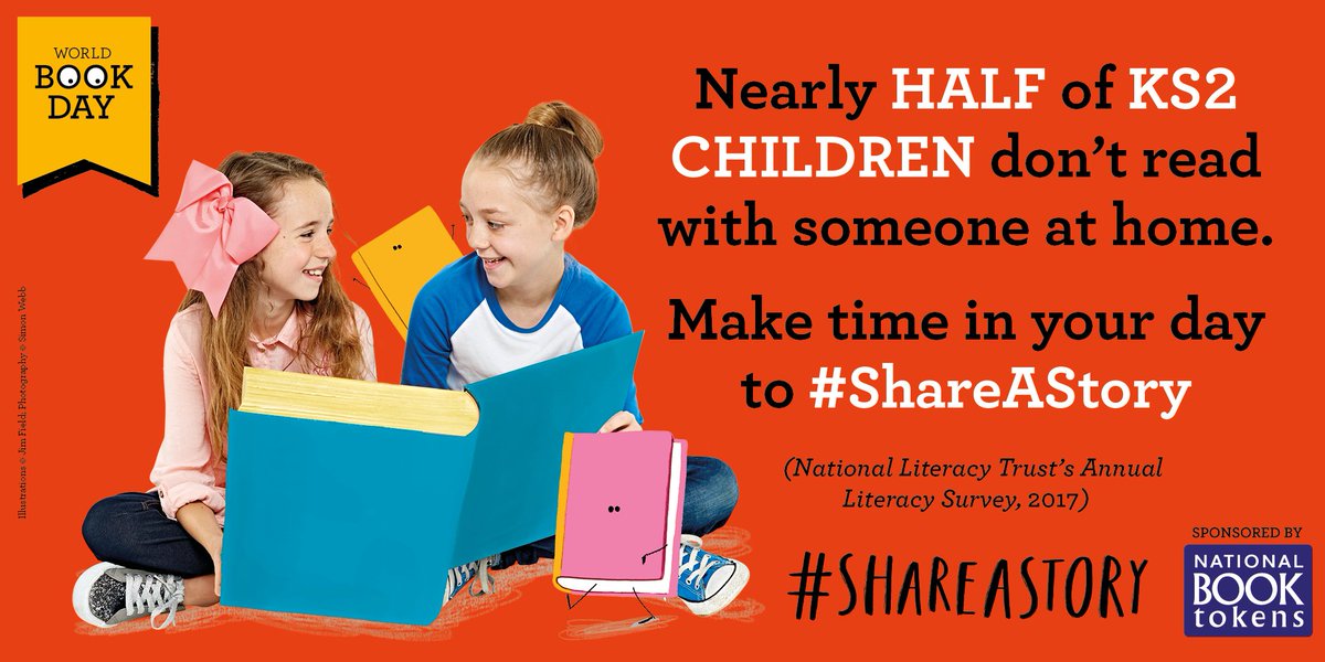 WorldBookDayUK's tweet photo. The results from the @Literacy_Trust annual survey shows that reading together has never been so important. From breakfast to bedtime, make sure you find the time to #ShareAStory today. 📚❤️📚#WorldBookDay https://t.co/gKFiMuOFCB