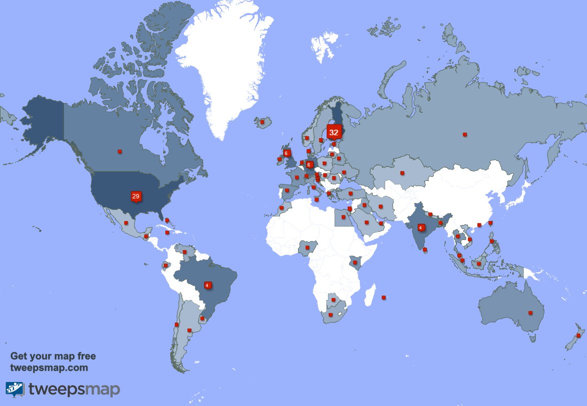 v_saarinen's tweet photo. My followers live in Finland (32%), USA(29%)... Get your map: https://t.co/M6nCsviQzb https://t.co/AytjFNZucQ