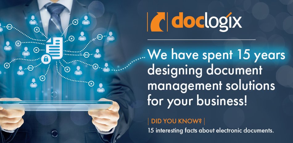 DocLogix's tweet image. #DocLogix  #15YearsCelebration
We have spent 15 years designing document management solutions for Your business! Find out 15 interesting facts about electronic documents doclogix.com/doclogix-celeb…
