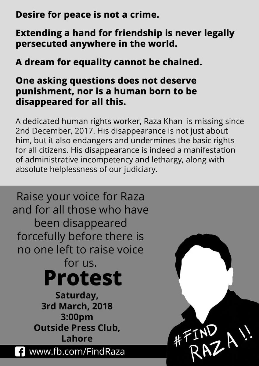 DSAlliance_'s tweet photo. Our brave students at Lums organized a poster/awareness campaign against enforced disappearances in Pakistan. And also for the same reason we will be holding a protest on 3rd march outside lahore press club. Join us please. #FindRaza #BringBackRaza https://t.co/ubfTPjXval