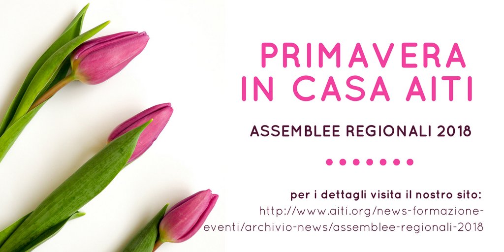 Marzo è arrivato e per i soci AITI significa tempo di assemblee! L'assemblea regionale è un momento importante per conoscere tutto sull'associazione e sulla vita della sezione. Qui bit.ly/2F4T424 trovate tutte le date! #iostoconaiti #sociAITI #assemblearegionaleAITI