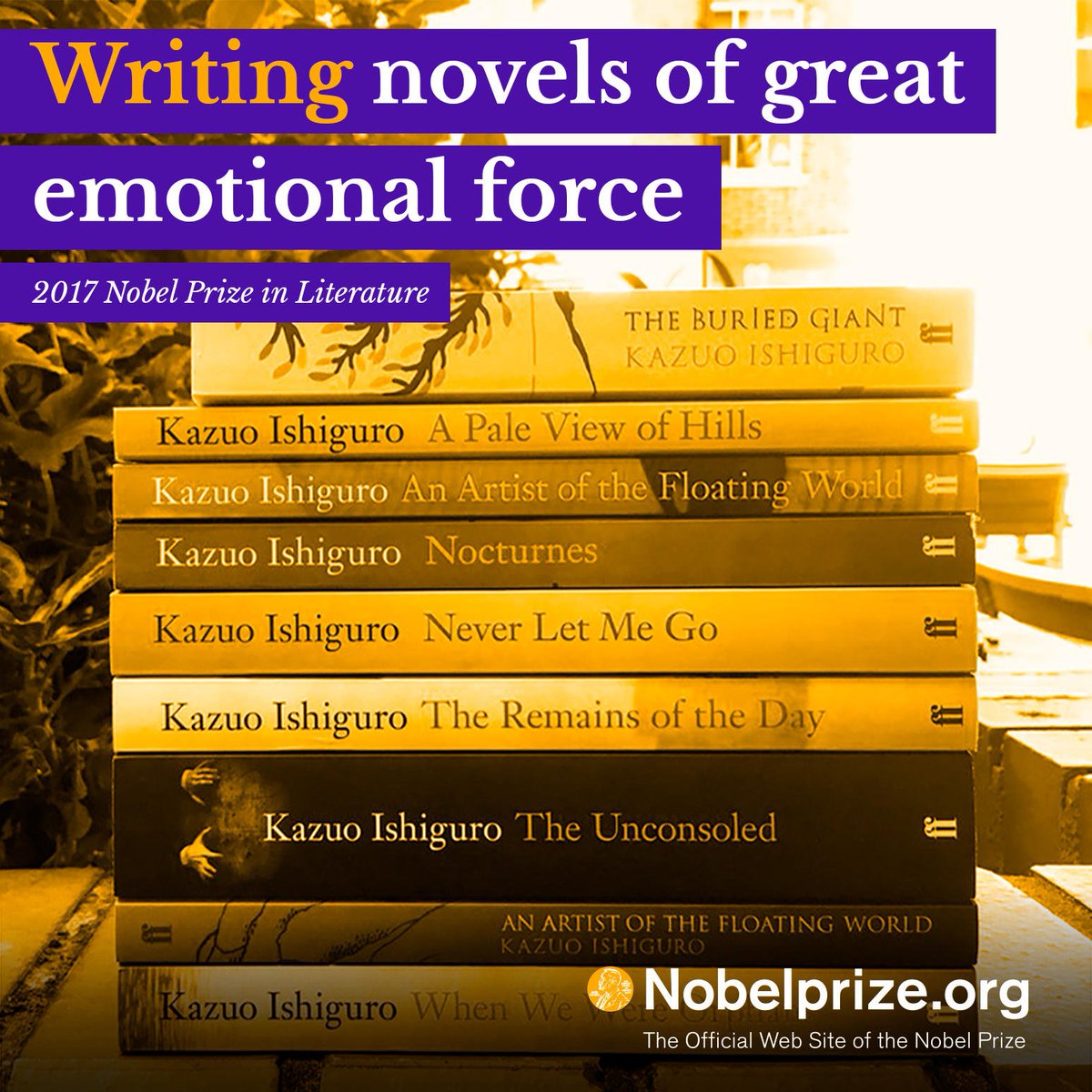 NobelPrize's tweet photo. Last year's Nobel Prize in Literature was awarded to Kazuo Ishiguro. How many of his books have you read? 

#WorldBookDay https://t.co/ZhvhR5Rz3A
