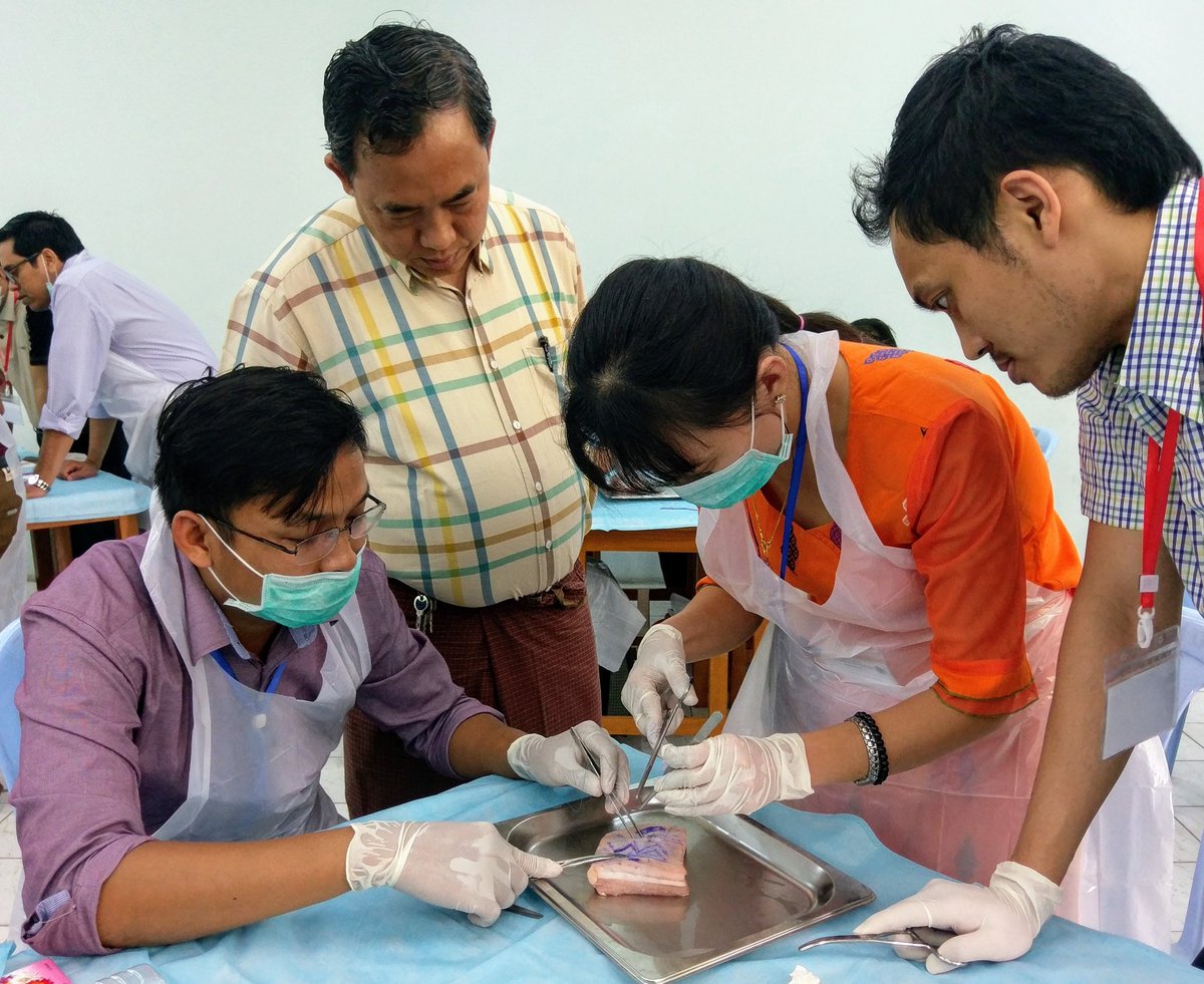 RichardPerryNZ's tweet photo. UMMandalay Rector Prof U Khin Maung Lwin, in on a public holiday to lead 36 young surgeons improving their surgical skills @RACSurgeons ASSET-Myanmar https://t.co/8dd9nRs62P