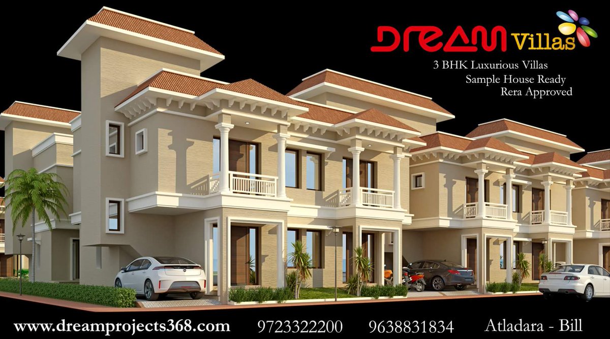 DreamProject368's tweet image. Book your DREAM HOME today!
3 BHK Luxurious Villa
Plot Area : 890-1400 sq. ft.
Construction : 1500 sq. ft.
Call : 9723322200/9638831834
Email : dreamvillas368@gmail.com
dreamprojects368.com
Dream Villas, Behind Samanvay Status II,Near Pratham Riviera, Atladara-Bill road.