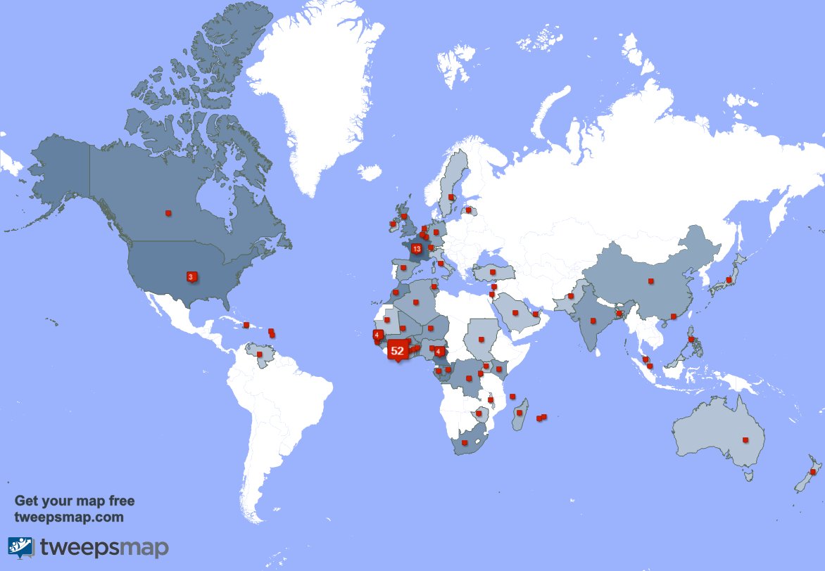 J'ai 9 nouveaux abonnés, de Côte-d'Ivoire, et plus la semaine dernière. Voir tweepsmap.com/!ReseauTelecom