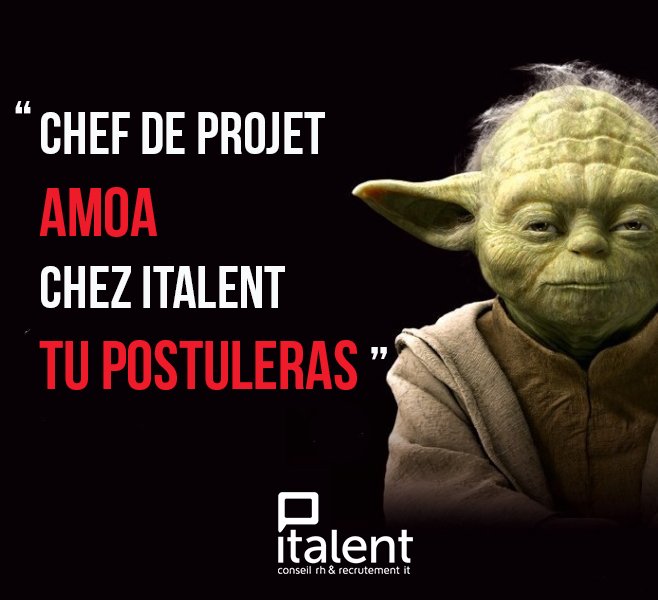 italent's tweet photo. 🚨 italent recherche des Chefs de projets AMOA ! Alors si vous connaissez le cousin du fils du père d'un pote, n'hésitez pas ! 📣

Et Puis si même Yoda le dit... 😉 https://t.co/wXSol2CS5F