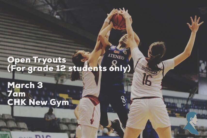 OPEN TRYOUTS (FOR GRADE 12 STUDENTS ONLY)

If you weren’t able to attend last week’s tryouts, this is your chance! Again, the UP Women’s Basketball Team will be hosting tryouts this Saturday, March 3, from 7 am onwards at the UP College of Human Kinetics, New Gym.