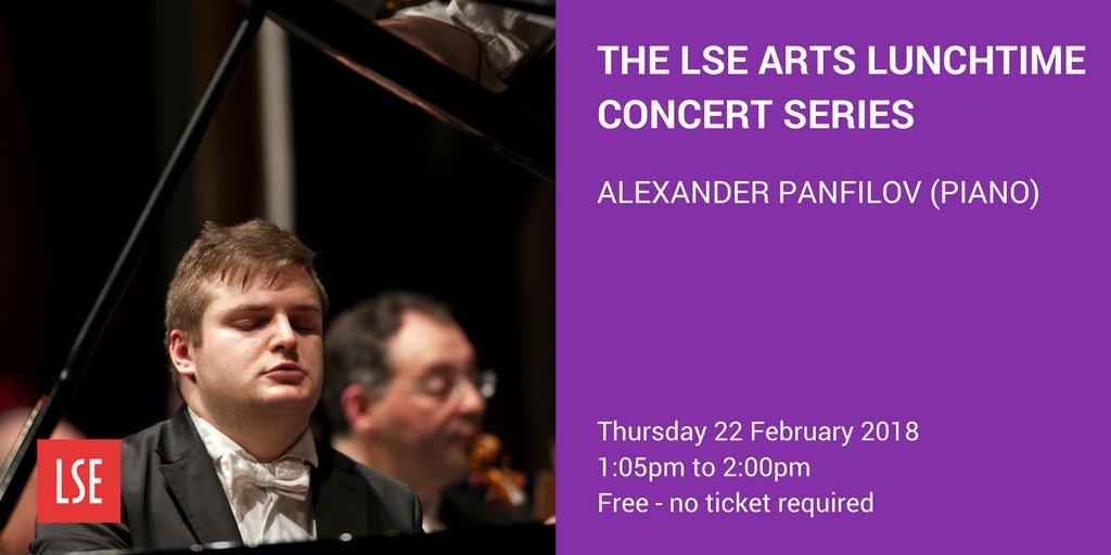 LSEpublicevents's tweet image. Today's #LSEArts lunchtime concert is with @AlPanf (piano) who will be performing:
Mozart Sonata in D K576
Beethoven 32 variations WoO80
Chopin Ballade no.4 in F minor, op.52
Ligeti Etudes no.5 'Arc en ciel', no.13 'L'escalier du diable'
See you at 1.05pm! bit.ly/2CMQCr0