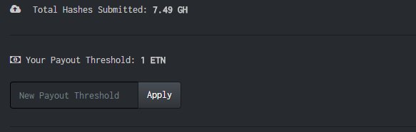 spacepoolsorg's tweet photo. It's been asked for a long long time, we finally added it!

Custom payout Tresholds are now enabled on our ETN Pool !!!

This Feauture will be comming to our Graft/Dero/Sumo/Intense Pools by tomorrow aswell! 🎉 

Happy Hashing! 🤘 https://t.co/p5mNqpNHIi