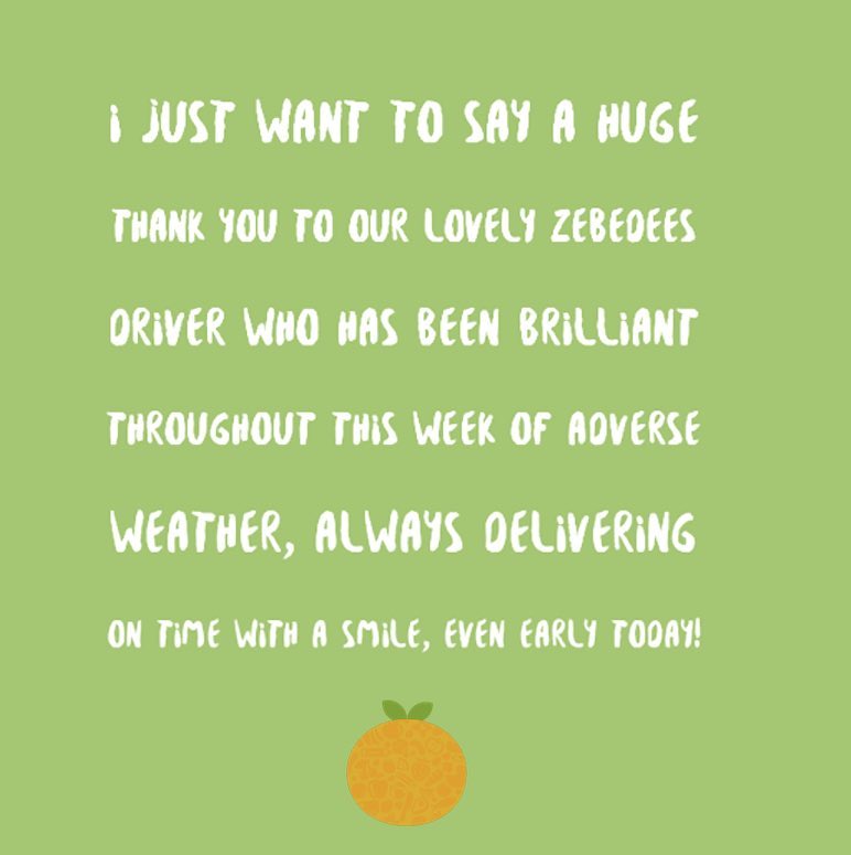 ZebedeesMeals's tweet photo. More lovely nursery feedback! Makes us very proud, especially during such a challenging week. We do our best to deliver in all conditions π #nurseryfood #nurserycaterer #adverseweather #zebedees https://t.co/zhEOsug9TD