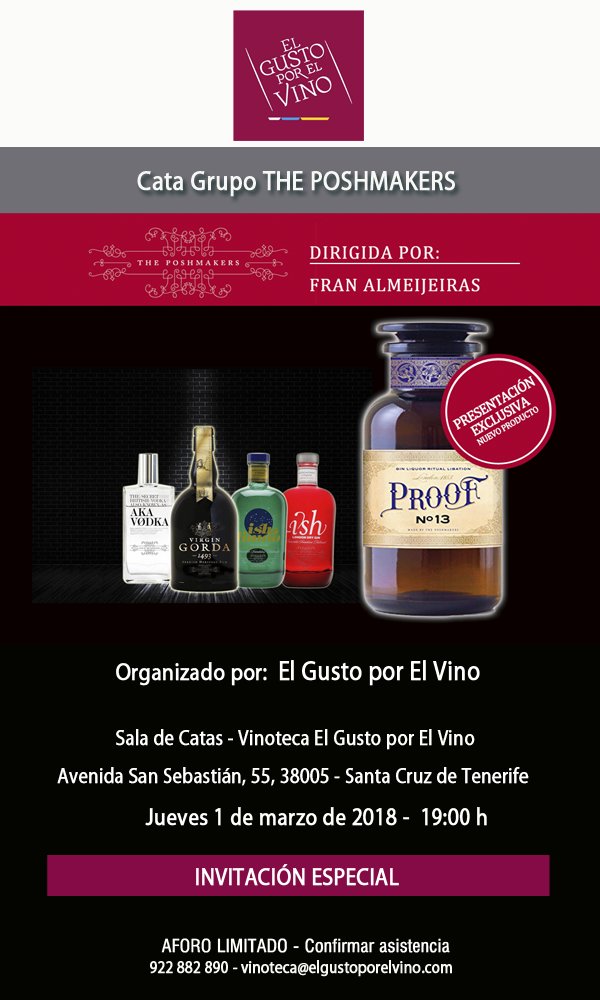 elgustoxelvino's tweet photo. [1/3/18 - 19h ] Cata Grupo #ThePoshmakers
➡ Presentación oficial del nuevo producto #proof13
922 882 890 - vinoteca@elgustoporelvino.com
Confirma tu asistencia 😋 https://t.co/XbJn5G3lo4
