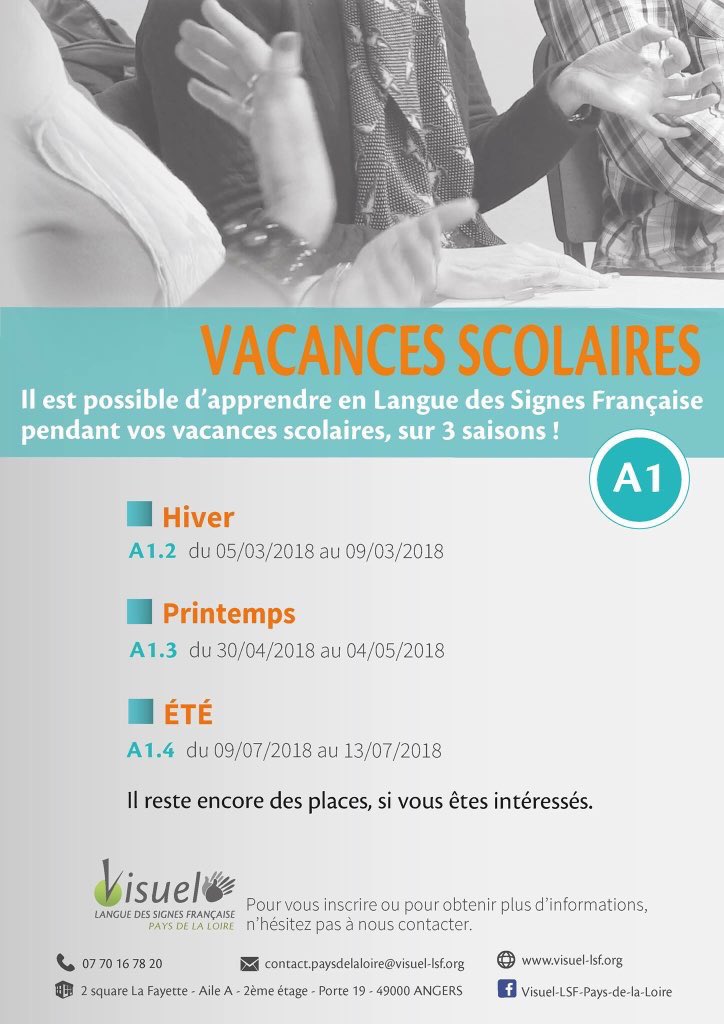 Vous aimez la #LSF et vous n’avez pas encore eu l’occassion de vous plonger dans cet unviers ? On vous proposons des cours en stages intensifs vacances scolaires de mars ou avril 2018. Il reste des places disponible. N’hesitez pas à nous contacter. #Formation #Apprentissage
