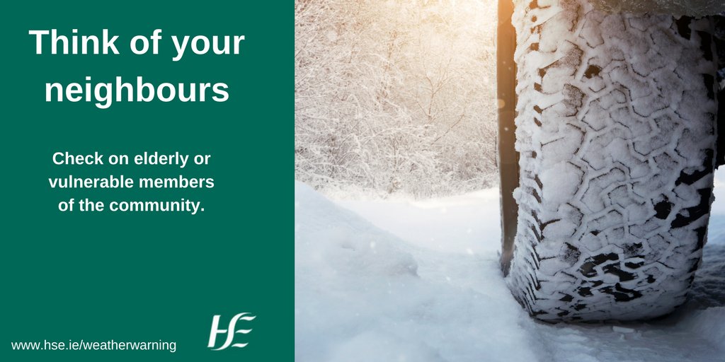 HSELive's tweet photo. Where it is safe to do so, we’d ask people to consider checking in on elderly or vulnerable neighbours this morning. Please visit https://t.co/ZAgjZtuXg1 for updates. #BeastFromTheEast #weatherwarning https://t.co/CXBv25Dtay