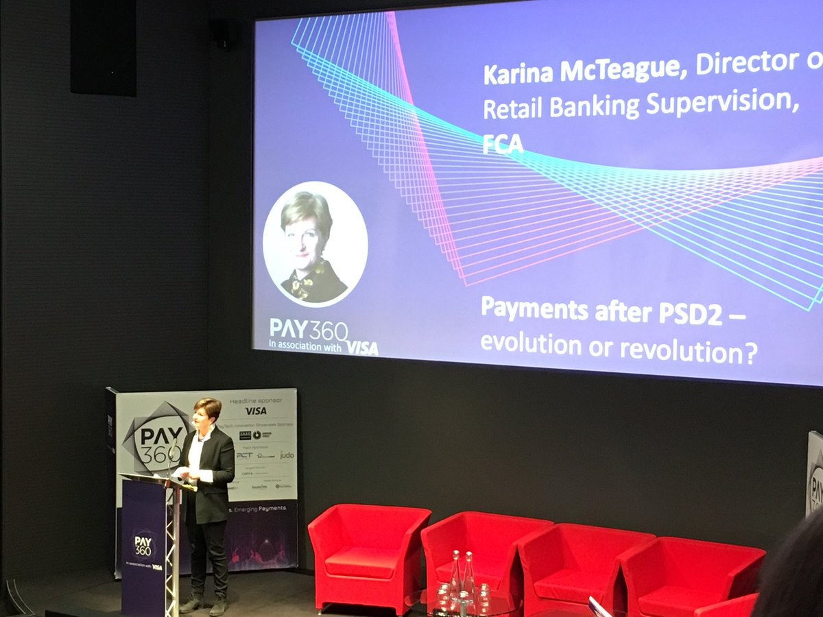 Payments after PSD2 by Karina McTeague from FCA
“PSD2 offers opportunity, CHOICE to consumer, choice to share their data,
AIS and PIS are offerings, not obligation” #PAY360 @EPAssoc #PSD2 #Payments