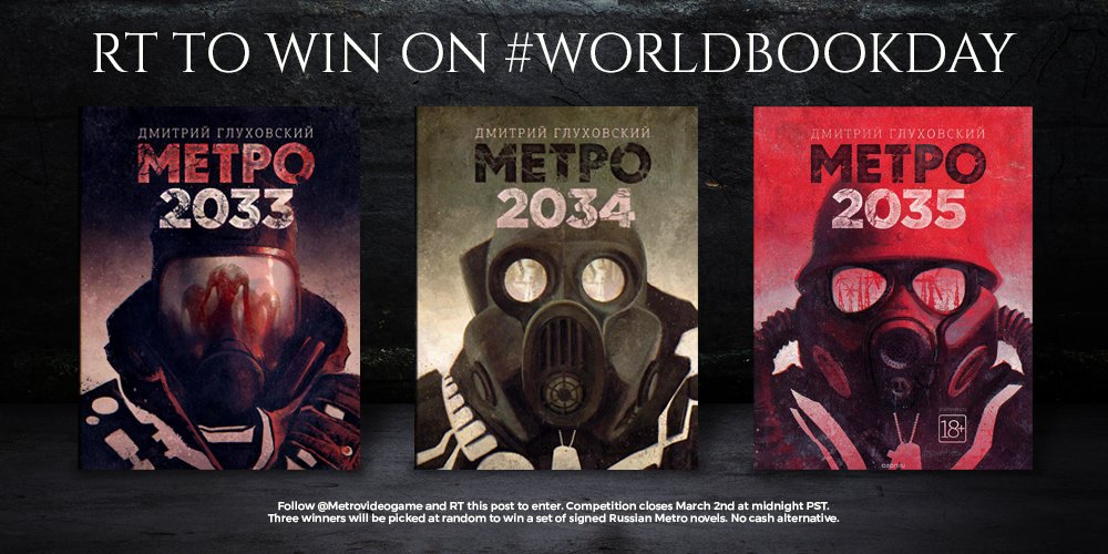 MetroVideoGame's tweet photo. In celebration of #WorldBookDay we're giving away 3 sets of the Metro novel trilogy. Not just any sets, these are in original Russian language and personally signed by Dmitry @Glukhovsky!

To enter simply follow @MetroVideoGame and retweet this tweet

Competition closes March 2nd https://t.co/EORQMfL5Cy