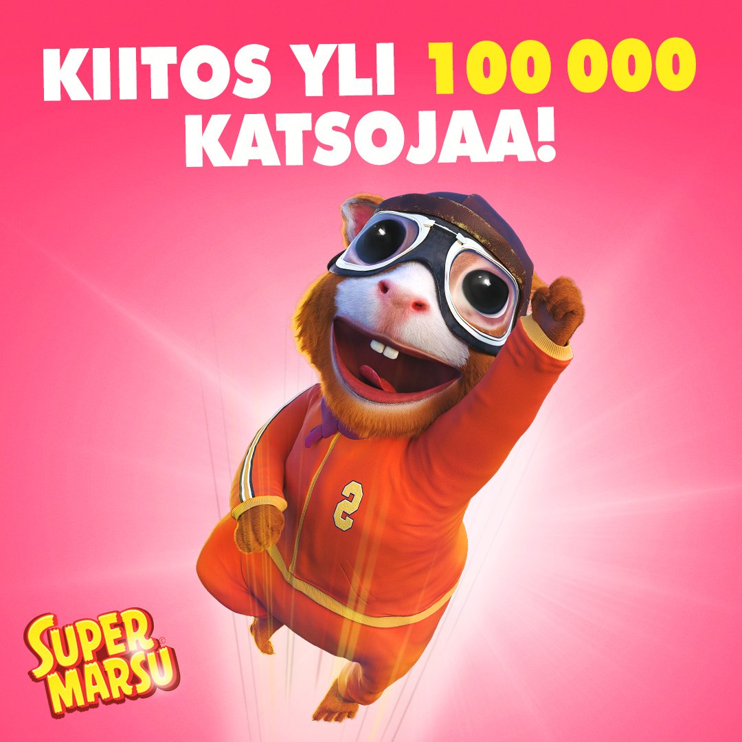 yellowfilmtv's tweet photo. WOW, YLI 100 000 KATSOJAA! 🐹 
Kuulutko SÄ seuraavaan 100 000:een? @PaulaNoronen @essihellen @EeroRitala #supermarsu #supermarsuelokuva #yellowfilmtv https://t.co/VqT4BhxH9i