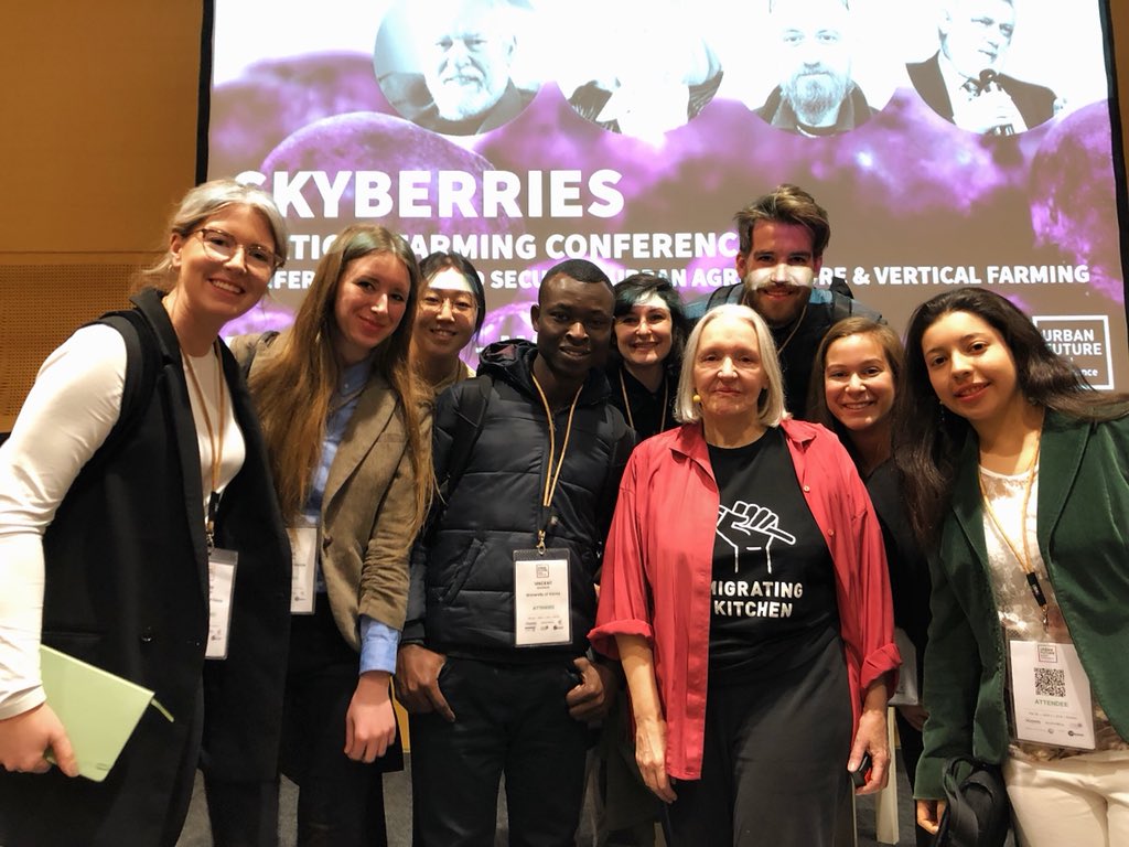 emthughes's tweet photo. Some of our @4cities_eu Master Students meeting the inspiring @SaskiaSassen today at the Skyberries Vertical Farming Conference at @UrbanFutureConf in #Vienna #UFGC18 #CityChangers https://t.co/8yG6V8PdXn