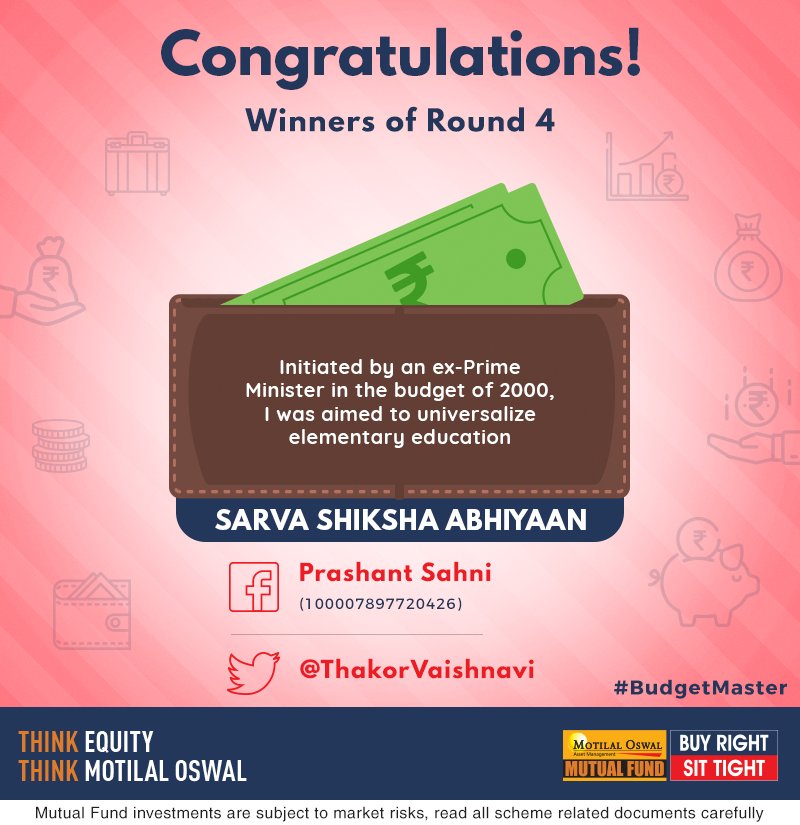 MotilalOswalAMC's tweet photo. Hello, folks! Hearty congratulations to the winners of Round 4!
Winners are requested to DM their Name and Email ID.
#ContestAlert #BudgetMaster @ThakorVaishnavi https://t.co/5jcf2FGt9I