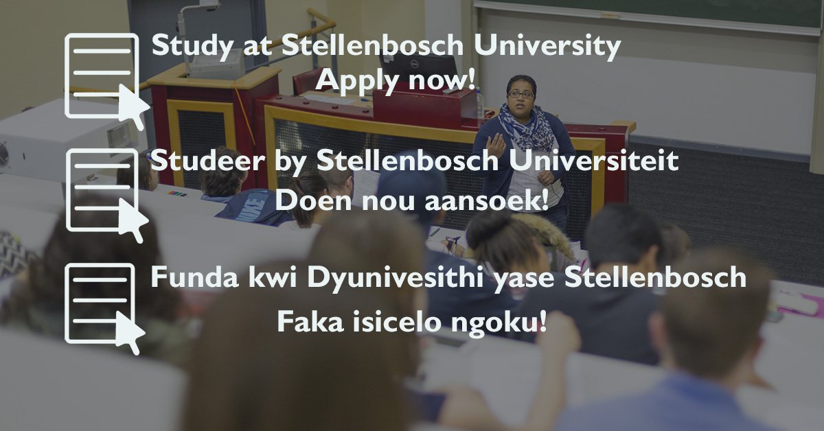 Applications for studies 2019 are now open. Visit maties.com for more information about undergraduate courses, study fees, and the application criteria and processes.<a href="/FutureMaties/">Future Maties</a>