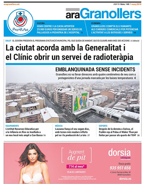 Bon dia! Aquí teniu la portada de l'edició d'avui, que també podeu veure completa en aquest enllaç aragranollers.cat/documents/pape…