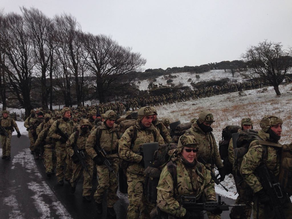 DartmouthBRNC's tweet photo. Is there anything more military than a yomp in the field with all your kit? Our militarisation cadets (18/1) are well on their way from civilian to Naval Officer. Their first major test begins in just over a week... https://t.co/SGCOGR3BHr