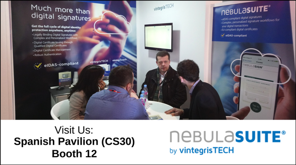 vintegris's tweet image. Calling all attendees interested in legally binding #DigitalSignatures, #DigitalCertificates and #RobustAuthentication! Ask for a demo of nebulaSUITE at booth 12, Spanish Pavilion (CS30) #MWC18 #SpainMWC bit.ly/2FHSkx1 @redpuntoes