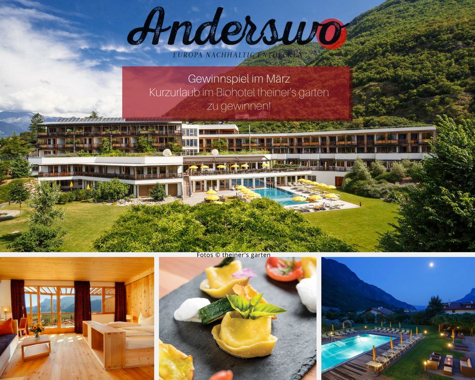 Bei unserem #Gewinnspiel im März verlosen wir einen #Bio-Luxusurlaub im Biohotel theiner's garten in #Südtirol! Im Gewinn inklusive: Die theiner's Verwöhnpension, auf Wunsch #vegetarisch oder #vegan, sowie ein Tag freie Fahrt mit dem Elektroauto. wirsindanderswo.de/gewinnen/gewin…