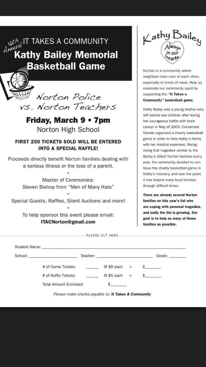 NLancer1's tweet photo. Get your tickets while you can!  Help us support ten Norton families in need!💜🏀💜 https://t.co/NVxiJtecQs