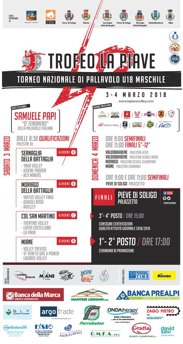 FipavCRVeneto's tweet photo. Sabato e domenica va in scena la 5° edizione del "Trofeo La Piave", torneo nazionale riservato all'under 18 maschile e organizzato dalla società La Piave Volley ➡️ https://t.co/DsVZWDElzg
#TrofeoLaPiave #FipavVeneto https://t.co/V3dpo4Qk5K