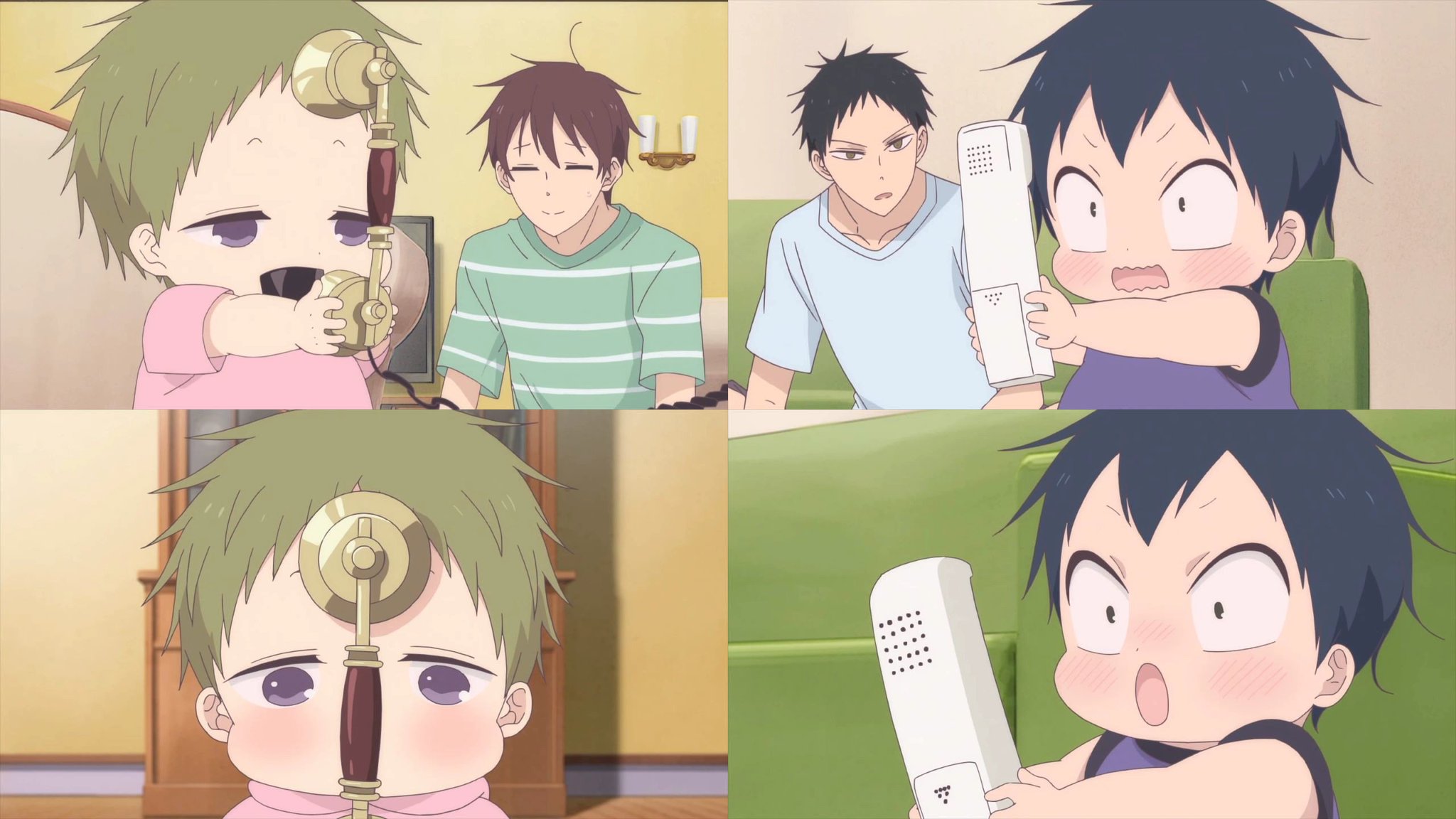 アキラ A Twitter Tvアニメ 学園ベビーシッターズ 第8話の好きなシーン 虎太郎と鷹の電話のやりとり ２人の仕草と表情がおもしろい 特に電話の持ち方で２人がシンクロしているところは原作で好きなシーンだったので再現されていてうれしいです 学ベビ