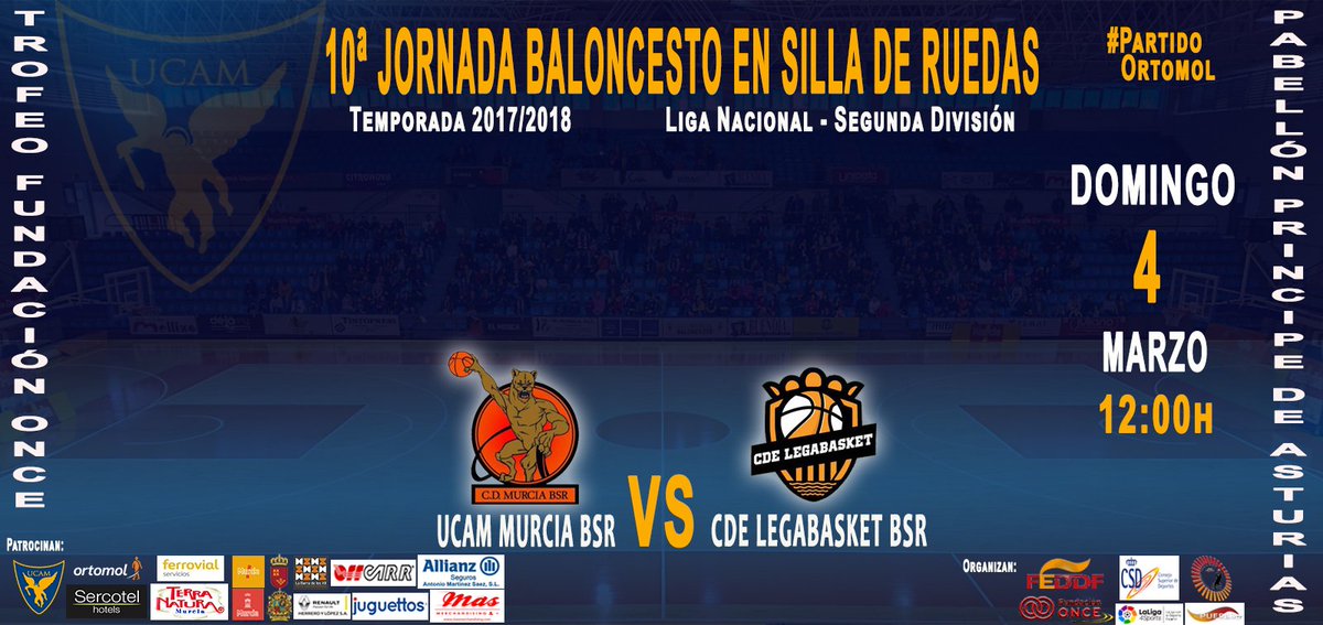 UCAMMURCIABSR's tweet photo. El equipo pimentón se enfrenta a CDE LegaBasket BSR que se disputará este próximo domingo 4 de marzo a las 12:00h. en el Pabellón Príncipe de Asturias (Murcia). 
El encuentro será retransmitido en directo por nuestras páginas de YouTube y Facebook.  #PartidoOrtomol https://t.co/2BHJGJ3PHs